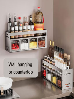 House of Quirk - 4 Slot Organizer Condiment Rack Holder Wall Mounted Organizer Shelf - Grey