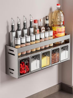 House of Quirk - 5 Slot Organizer Condiment Rack Holder Wall Mounted Organizer Shelf -Grey