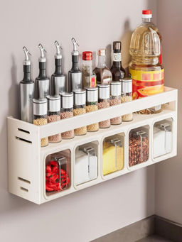 House of Quirk - 5 Slot Organizer Condiment Rack Holder Wall Mounted Organizer Shelf - White