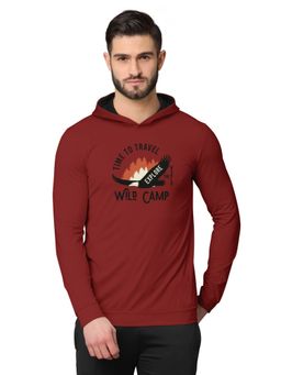 BULLMER - Trendy Front & Back Printed Full Sleeve Hooded Sweatshirts For Men Red