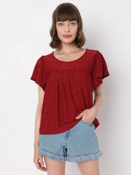 VERO MODA - Dark Maroon Schiffli Top