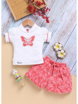 Toonyport - Girls Red Embroidered Shorts and Top (Set of 2)