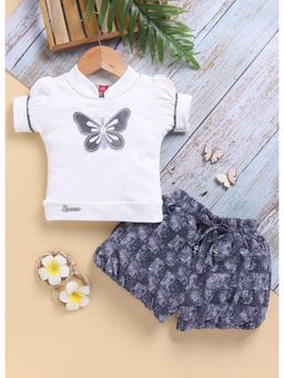 Toonyport - Girls Grey Embroidered Shorts and Top (Set of 2)