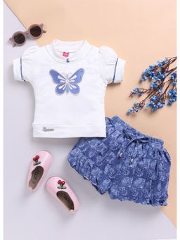 Toonyport - Girls Blue Embroidered Shorts and Top (Set of 2)