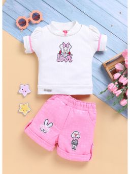 Toonyport - Girls Pink Embroidered Shorts and Top (Set of 2)