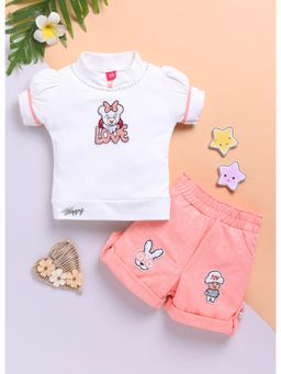 Toonyport - Girls Peach Embroidered Shorts and Top (Set of 2)