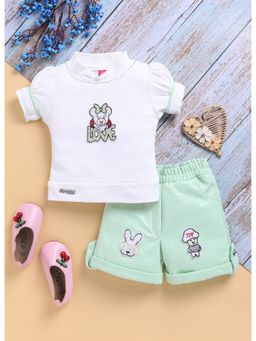 Toonyport - Girls Green Embroidered Shorts and Top (Set of 2)