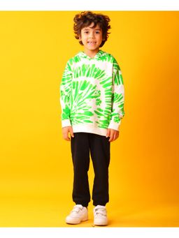 ANTHRILO - Green Swirl Fleece Hoodie Black Jogger Set