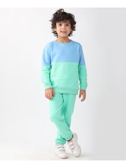 ANTHRILO - Blue Green Color Block Fleece Sweatshirt Jogger Set