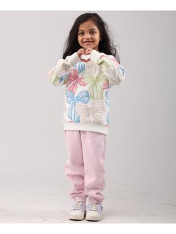 ANTHRILO - Painted Bow Girls Sweatshirt With Fleece Jogger Set