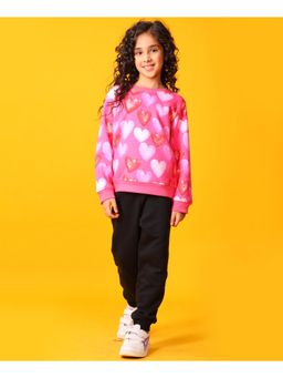 ANTHRILO - Heart Pink Fleece Sweatshirt With Jogger Set