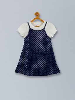 PLUM TREE - Girls Half Sleeve Polka Print Tunic Dress With T-Shirt Set