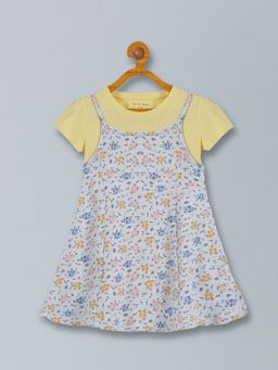 PLUM TREE - Girls Half Sleeve All-Over Floral Print Tunic Dress With T-Shirt Set