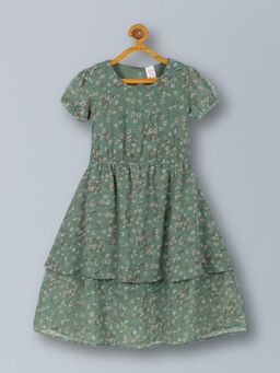 PLUM TREE - Girls All-Over Chiffon Dress - Green