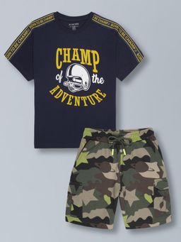 PLUM TREE - Boys Pure Cotton T-Shirt And Knit Shorts Set