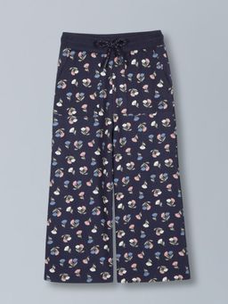 PLUM TREE - Girls Wide Leg Relaxed Fit Cotton Trousers - Navy Blue
