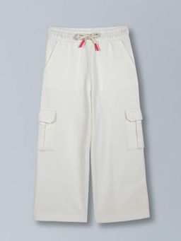 PLUM TREE - Girls Wide Leg Relaxed Fit Cargo - White