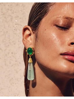 Arvino - Green Onyx and Fluorite Long Drop Gold Earrings