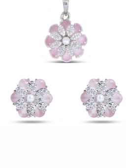 Anoree - Blush Petal Glow White Pendant with Chain and Earrings