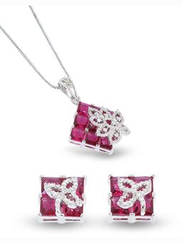 Anoree - Crimson Bloom Mosaic Pink Pendant with Chain and Earrings