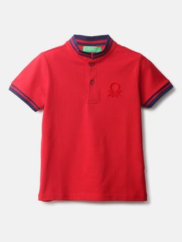 United Colors of Benetton - Boys Textured Stand-up Collar T-shirt