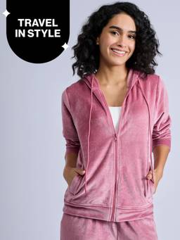 Nykd by Nykaa - Cozy Textured Velour Hooded Jacket With Super Soft Brushed Inner NYS918 Pink