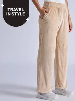 Nykd by Nykaa - Cozy Textured Velour Pants With Super Soft Brushed Inner NYS919 Beige