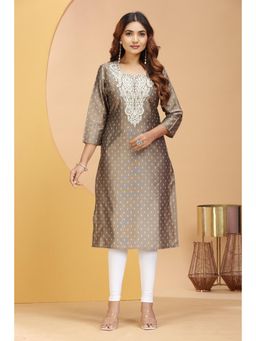 Cotton Culture - Light Brown PolySilk Embroidered Straight Kurta