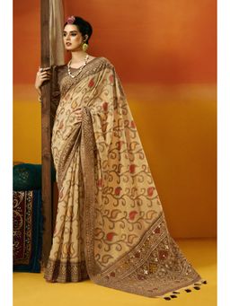 Mysilklove - Bullet Shell Cream Handloom Jamdani Saree with Unstitched Blouse