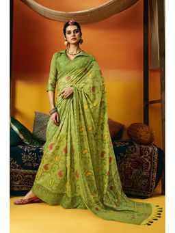 Mysilklove - Mantis Green Handloom Jamdani Saree with Unstitched Blouse