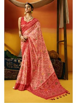 Mysilklove - Faded Pink Handloom Jamdani Saree with Unstitched Blouse