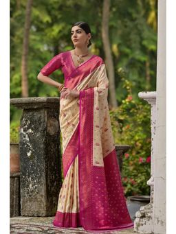 Mysilklove - Brandy Cream Woven Banarasi Saree with Unstitched Blouse