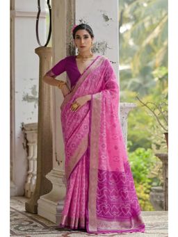 Mysilklove - Pale Pink Woven Raw Silk Saree with Unstitched Blouse