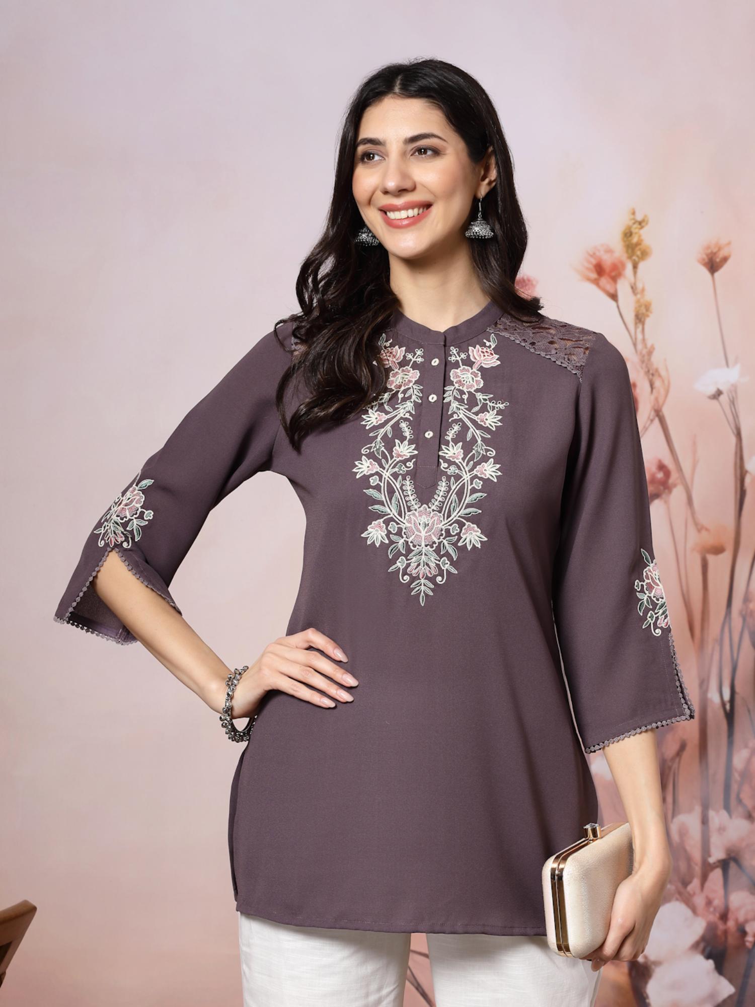 Embroidered Straight Crepe Tunic for Women-picture-43