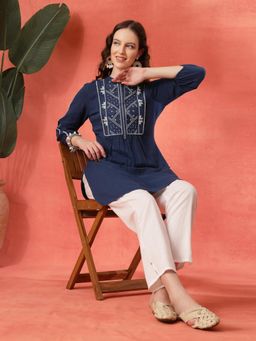 Nayam by lakshita - Embroidered A-Line Cotton Kurti for Women