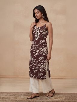 House of Chikankari - Brown Mulmul Chikankari Kurta