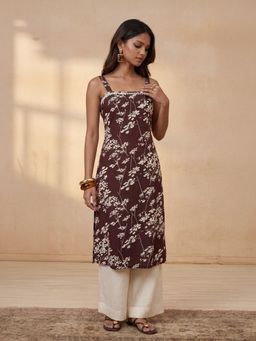 House of Chikankari - Brown Mulmul Printed Printed Kurta