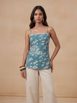 House of Chikankari - Teal Mulmul Short Chikankari Kurta