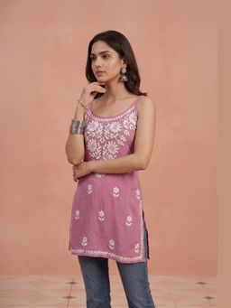 House of Chikankari - Mauve Rayon Short Printed Kurta