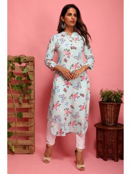 Ishnya - Light Turquoise Straight Kurta with Mask