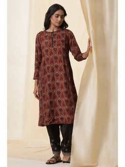 Folksong - Women Brown Festive Printed Viscose Flared Kurta