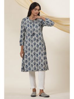 Folksong - Women White Printed Cotton A-Line Kurta