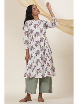 Folksong - Women White Printed Cotton A-Line Kurta