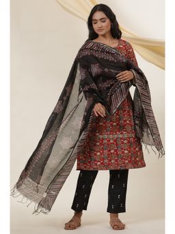 Folksong - Women Black Festive Printed Cotton Dupatta