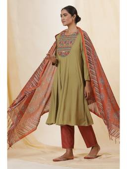 Folksong - Women Red Festive Printed Cotton Dupatta