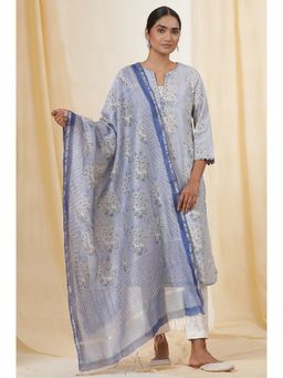 Folksong - Women Blue Animal Print Cotton Dupatta