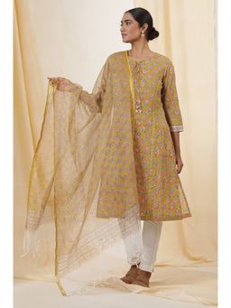 Folksong - Women Yellow Printed Cotton Dupatta