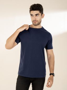 The Bleu Label - Mens Navy Casual Slim Fit Round Neck Half Sleeve T-Shirt