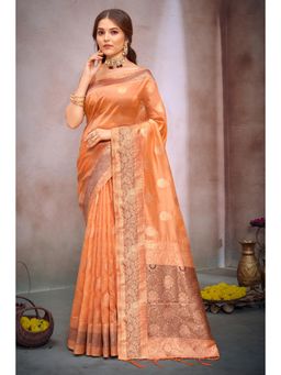 EXCLUSIVA - Peach Organza Saree with Unstitched Blouse