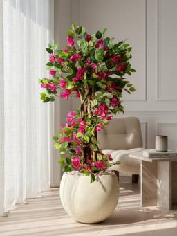 Mason Home - Pink Artificial Veil Bougainvillea Plant with Black Pot
